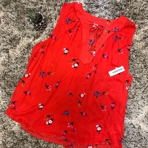 Old Navy Red Floral Blouse